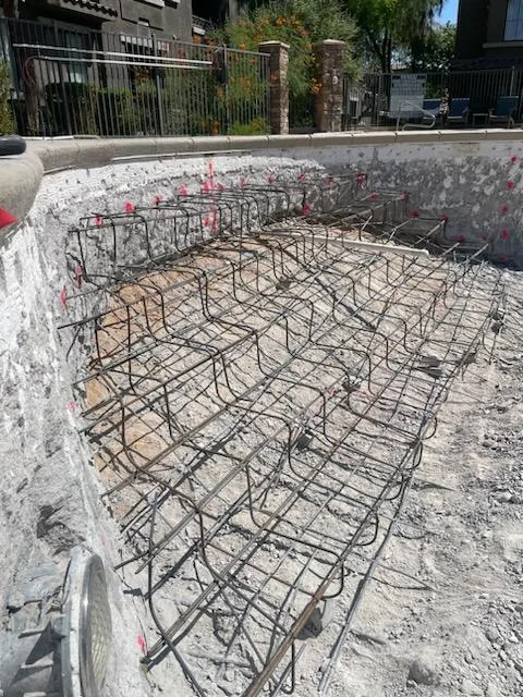 Residential pool remodel rebar steel pool floor.