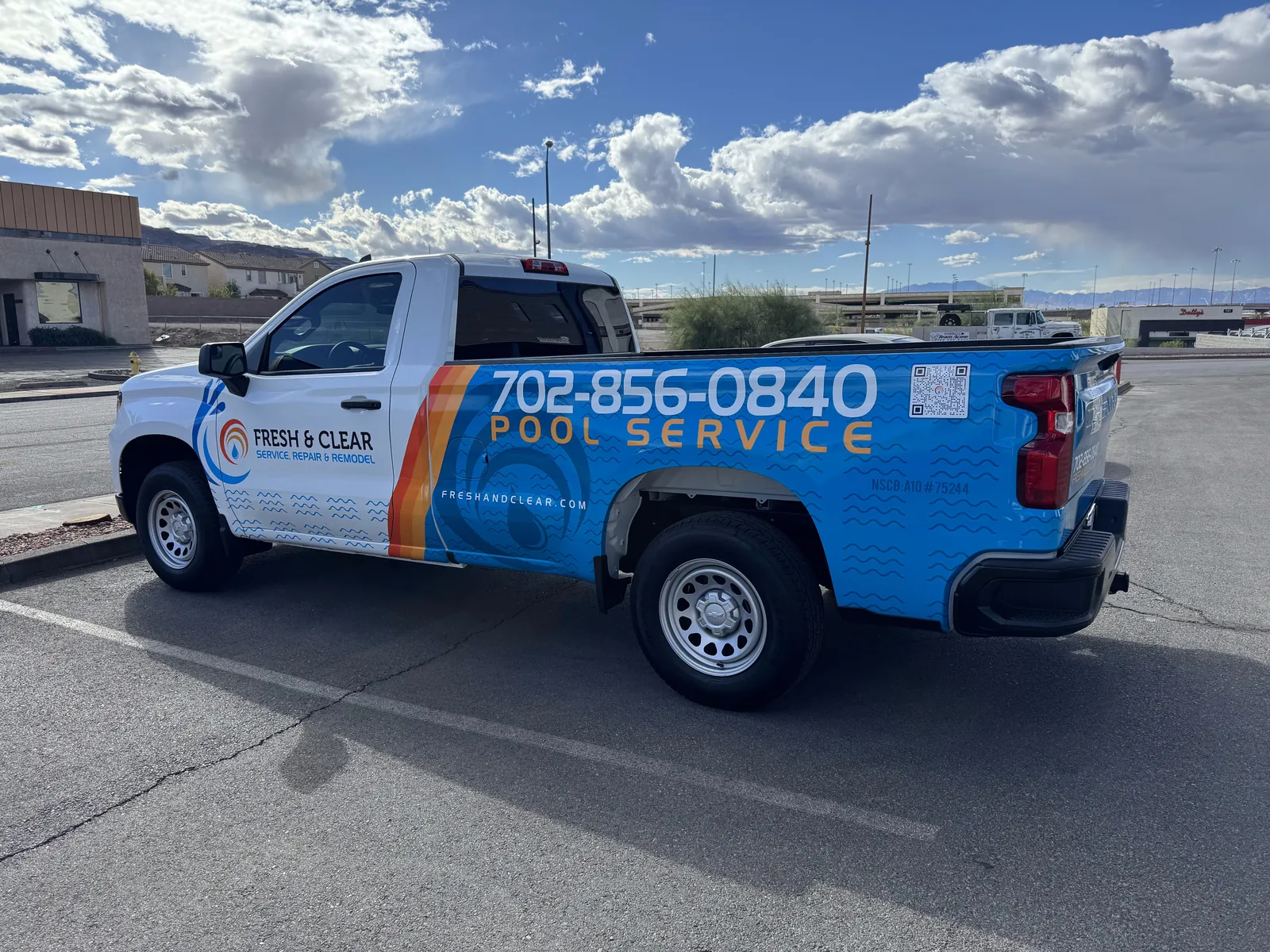 Fresh & Clear service pickup with blue branded graphics.