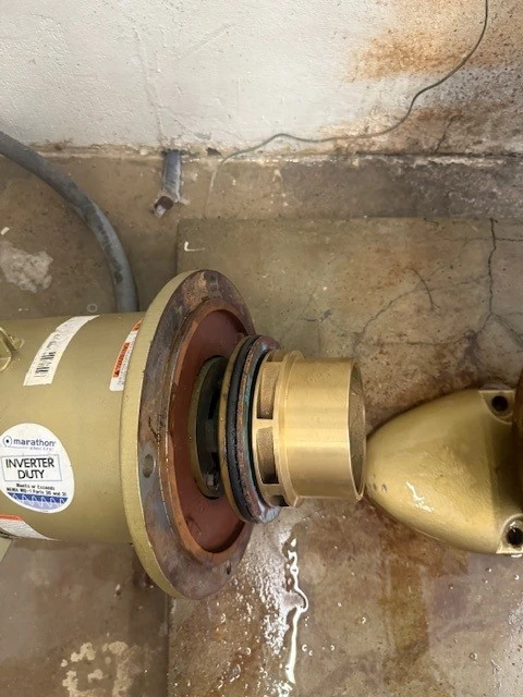 Pump motor and seal assembly opened for repair.