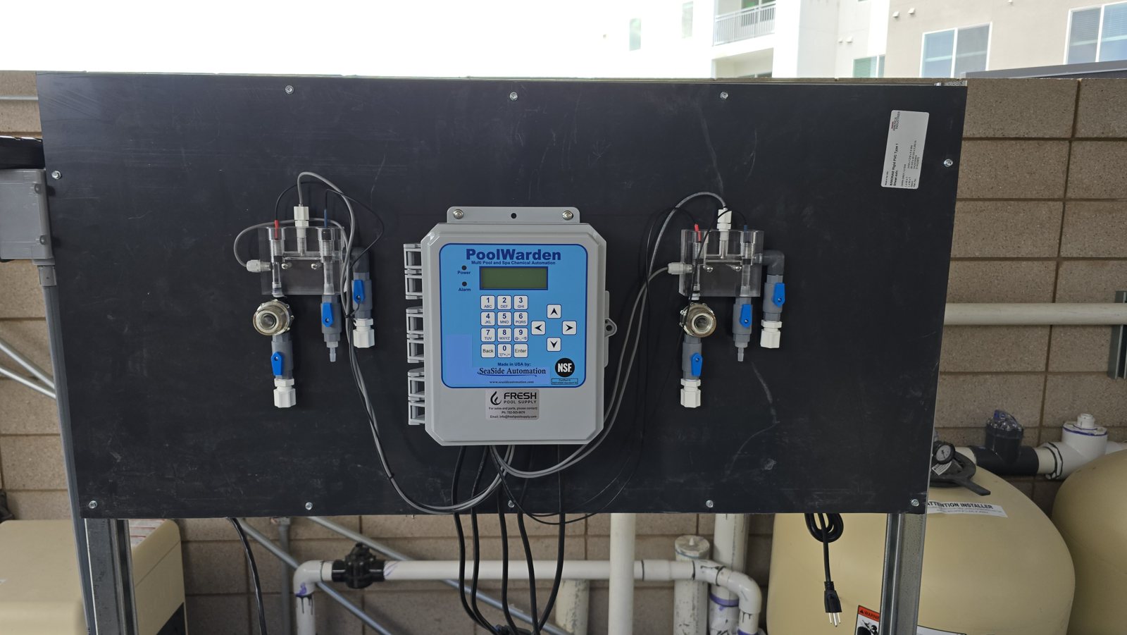 PoolWarden controller panel at a commercial pool