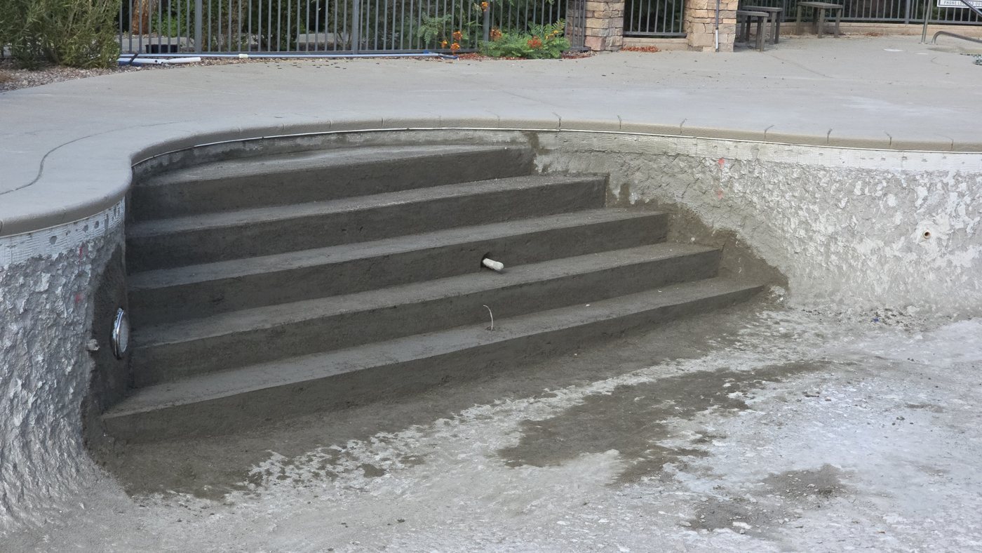 Commercial pool steps being rebuilt