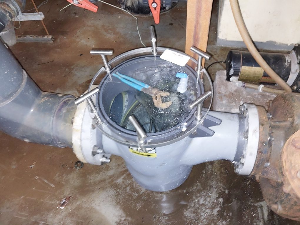 Open pool pump strainer housing during a repair