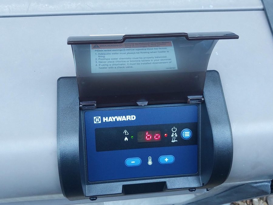 Pool heater control panel showing an error code