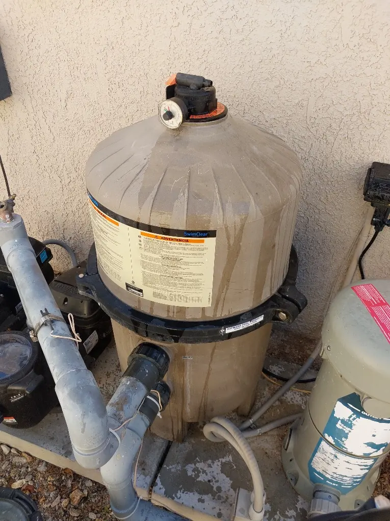 Pool filter parts, tank or cartridge elements during service.