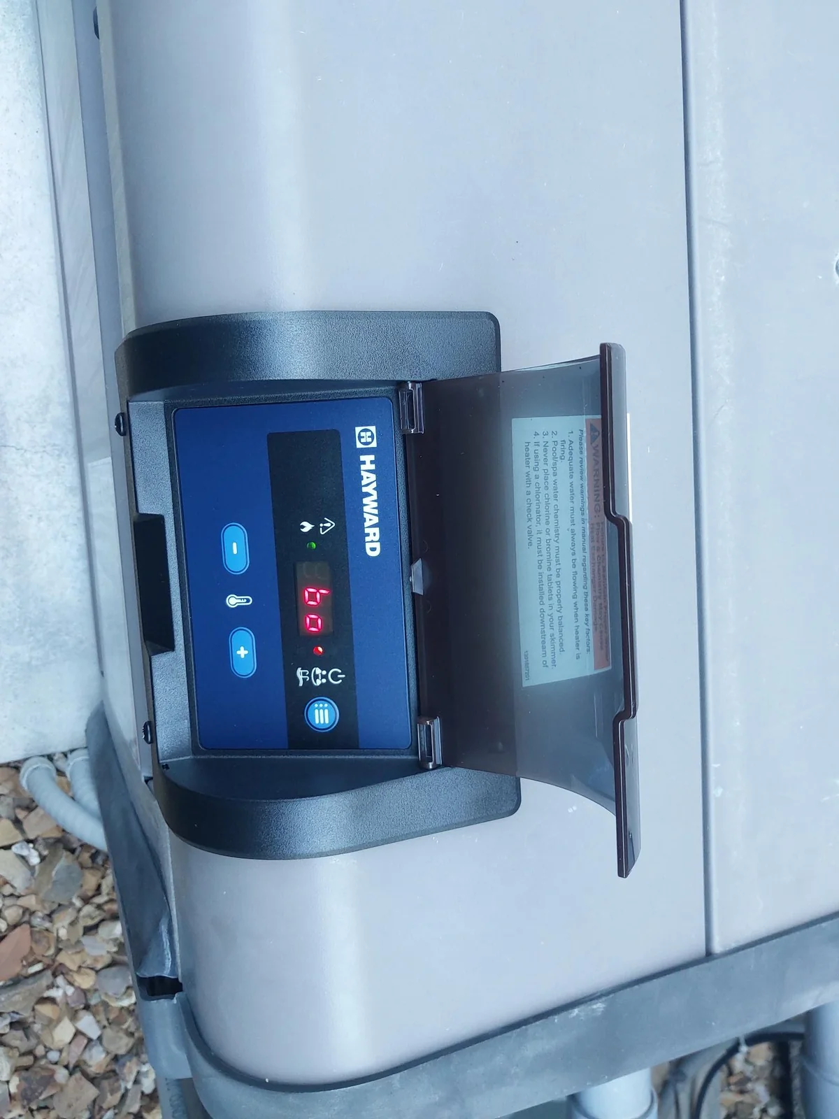 Pool heater control panel and display.