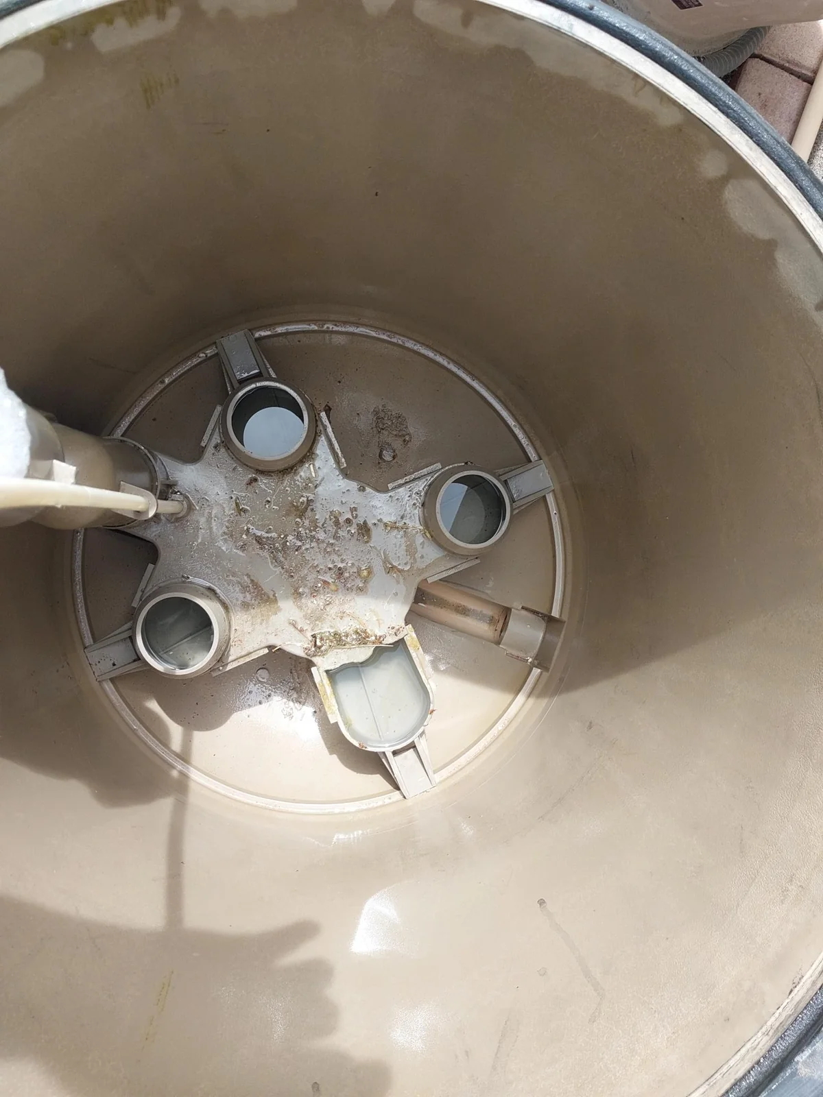 Pool filter parts, tank or cartridge elements during service.