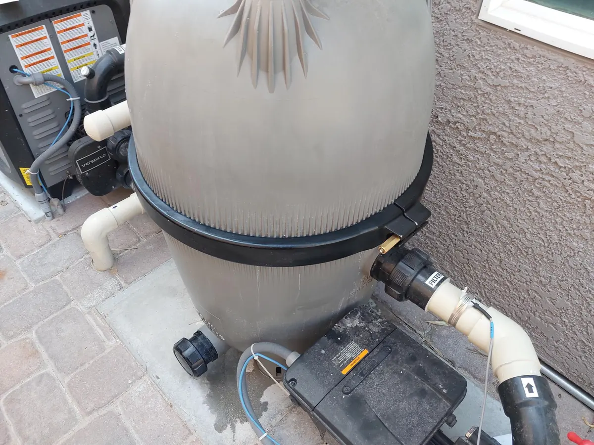Pool filter parts, tank or cartridge elements during service.