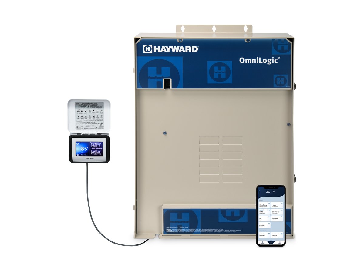 Hayward OmniLogic pool automation panel with app