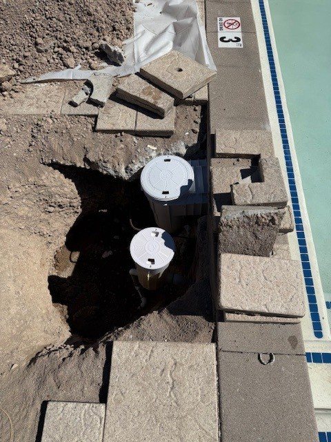 Commercial skimmer and autofill area opened for replacement