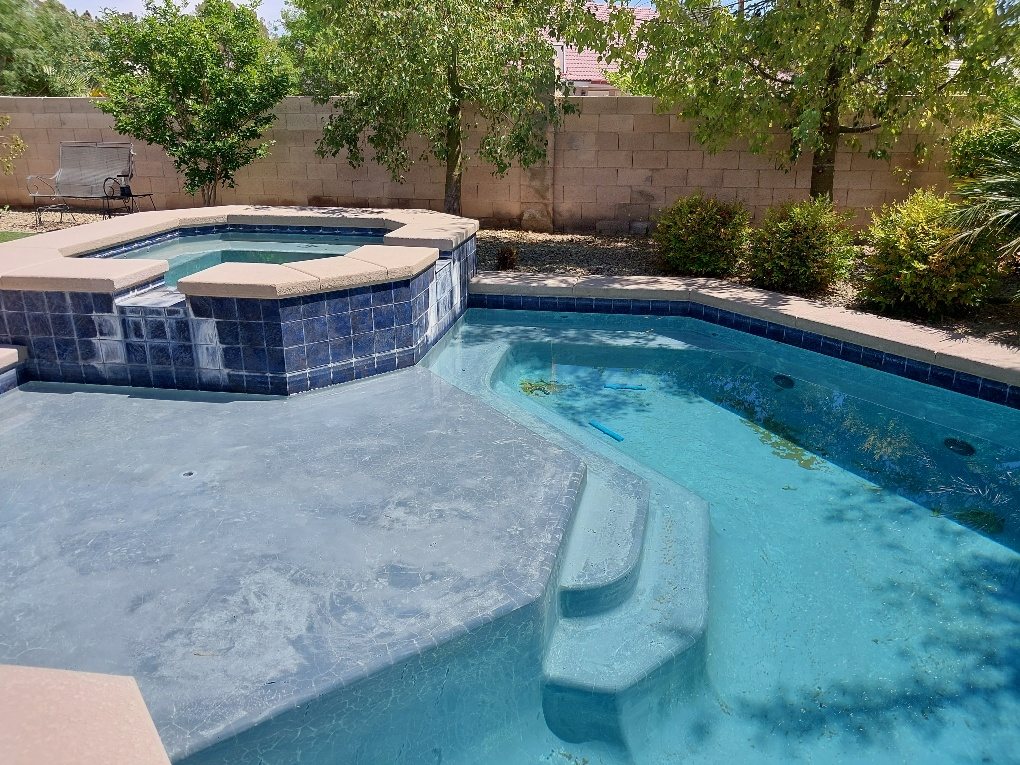 Clean residential pool and spa with clear water