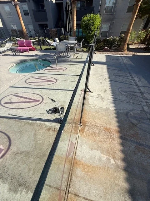 Poolside leak investigation equipment or exposed plumbing during repair.