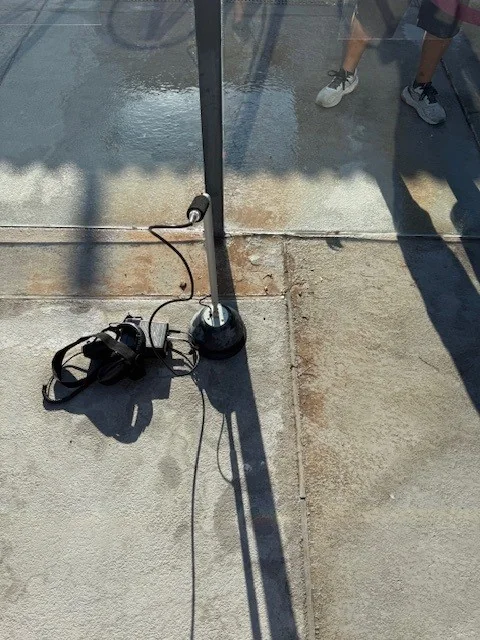Leak-detection equipment arranged on the pool deck.